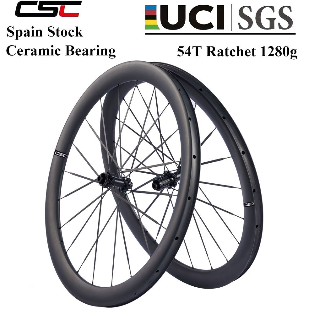 EU Stock | 1320g 50mm Hooked Tubeless Carbon Wheelset 28mm wide with Carbon Spokes 54T Ratchet Hub for 700C Gravel Bikes