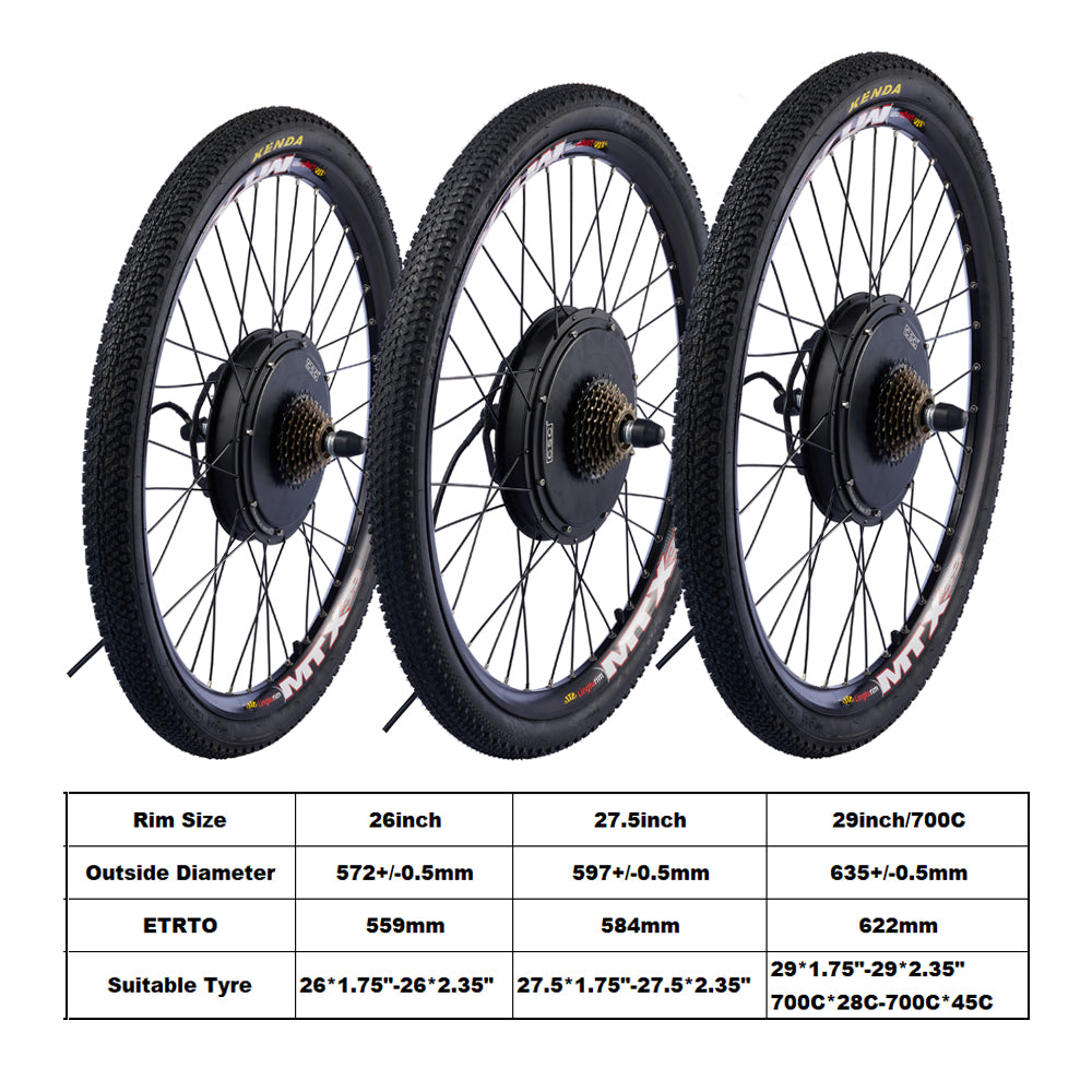 Envío desde Stock del Reino Unido Kit de Conversión para Bicicleta Eléctrica MTX 26" 27.5" 29" 48V 1000W 1500W Rueda de Motor Trasera para Ebike con Batería